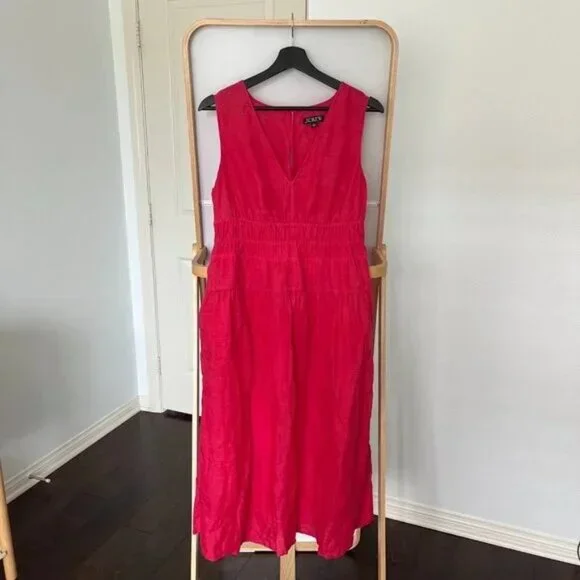 J.Crew Hyacinth V-Neck Ramie Dress Pink Size M Petite - Picture 3 of 6